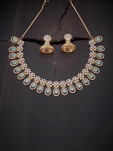 

Kushal's Fashion Jewellery Sea Green Gold-Plated Cubic Zirconia Jewellery Set
