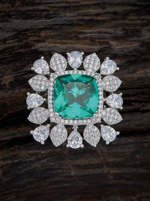 

Kushal's Fashion Jewellery Gold-Plated White & Blue CZ-Studded Finger Ring, Green