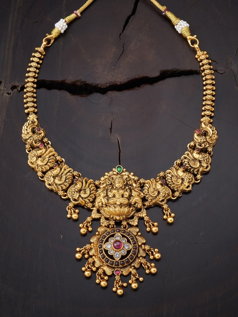 

Kushal's Fashion Jewellery Gold-Toned & Red Silver Gold-Plated Temple Necklace