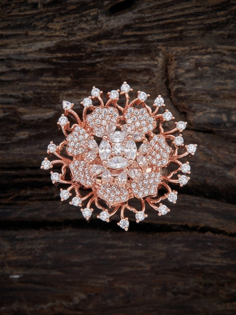

Kushal's Fashion Jewellery Rose Gold-Plated & White CZ Stone-Studded Finger Ring