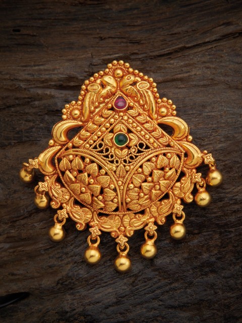 

Kushal's Fashion Jewellery Women 925 Sterling Silver Gold-Plated Red & Pink Stone Studded & Beaded Pendant