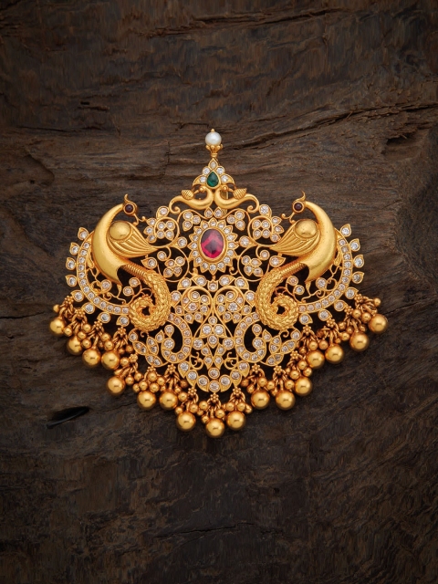 

Kushal's Fashion Jewellery Gold-Plated White & Pink Stone-Studded Pendant