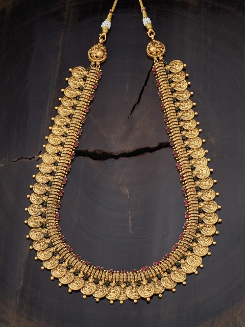 

Kushal's Fashion Jewellery Red Silver Gold-Plated Temple Necklace