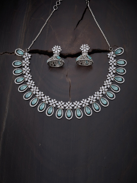 

Kushal's Fashion Jewellery Silver-Toned & Sea Green Gold-Plated Necklace