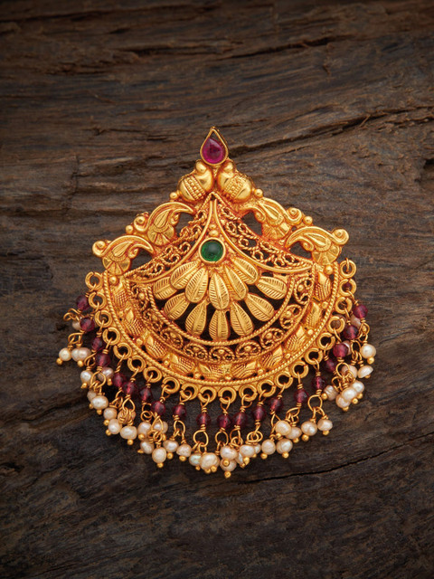 

Kushal's Fashion Jewellery Women 92.5 Pure Silver Gold Plated Ruby Red & Green Embellished with Beads & Spinal Stones Pendant