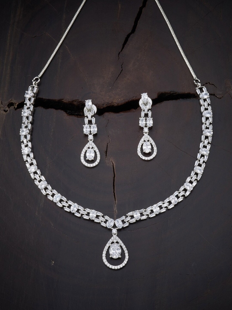 

Kushal's Fashion Jewellery Rhodium-Plated White CZ Studded Jewellery Set