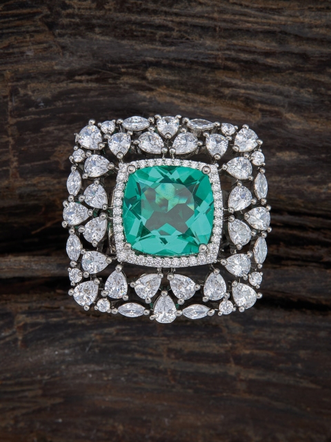 

Kushal's Fashion Jewellery Silver-Plated Green CZ-Studded Adjustable Finger Ring