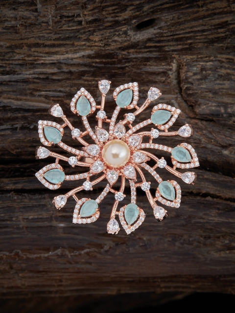 

Kushal's Fashion Jewellery Rose Gold-Plated White & Green CZ-Studded Finger Ring
