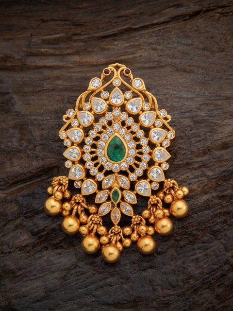 

Kushal's Fashion Jewellery Gold-Plated White & Green Stone-Studded Pendant