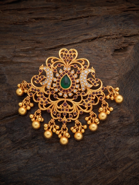 

Kushal's Fashion Jewellery Gold-Plated Red & Green Stone Studded Pendant