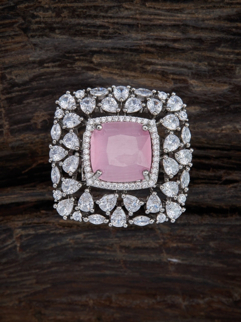 

Kushal's Fashion Jewellery Women 92.5 Sterling Silver Rhodium-Plated & Pink CZ-Studded Adjustable Finger Ring