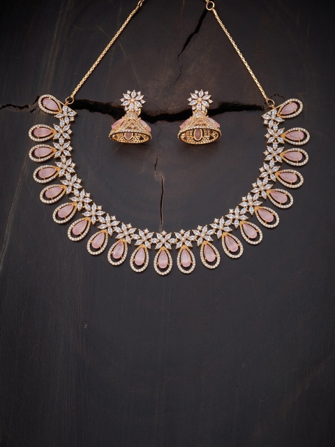

Kushal's Fashion Jewellery Pink & Gold-Plated Cubic Zirconia Necklace