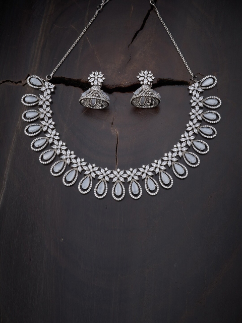 

Kushal's Fashion Jewellery Grey & Gold-Plated Cubic Zirconia Jewellery Set