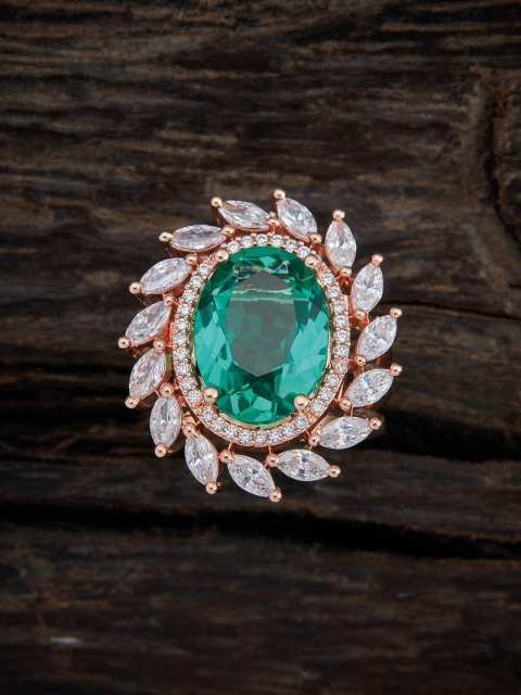 

Kushal's Fashion Jewellery Rose Gold-Plated Green CZ-Studded Adjustable Finger Ring