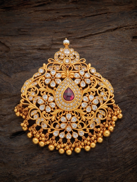 

Kushal's Fashion Jewellery Gold-Plated Ruby Spinal Stone Studded Pendant, Red