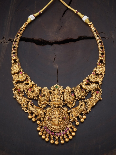 

Kushal's Fashion Jewellery Gold-Toned & Red Silver Gold-Plated Temple Necklace