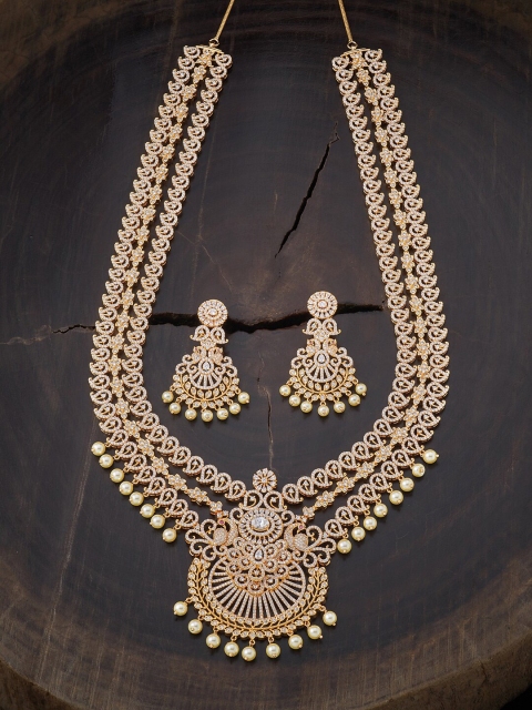 

Kushal's Fashion Jewellery White Gold-Plated CZ Layered Necklace Set