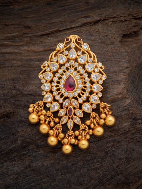 

Kushal's Fashion Jewellery Women 925 Sterling Silver Gold-Plated White & Pink Stone Studded & Pearl beaded Pendant, Red