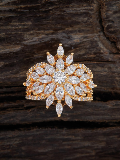 

Kushal's Fashion Jewellery Gold-Plated White CZ-Studded Finger Ring