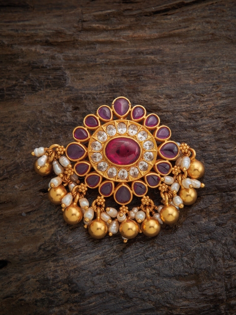 

Kushal's Fashion Jewellery Gold-Plated Red Stone-Studded & Pearl Beaded Pendant