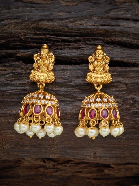

Kushal's Fashion Jewellery Red Dome Shaped Jhumka Earrings