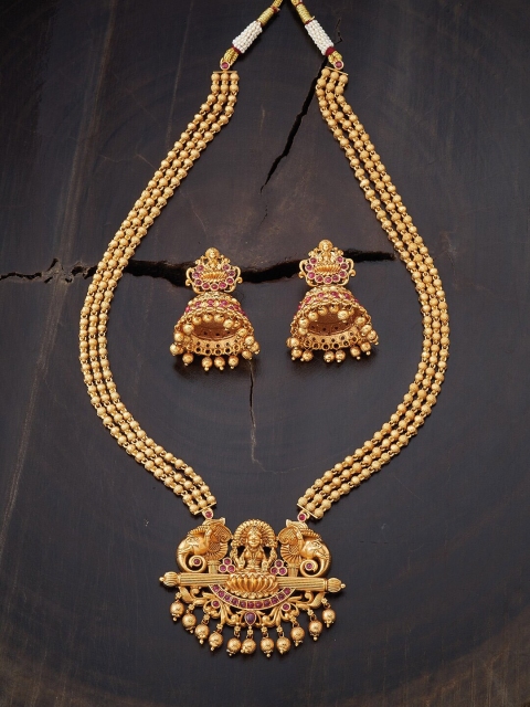 

Kushal's Fashion Jewellery Red Gold-Plated Antique Necklace Set