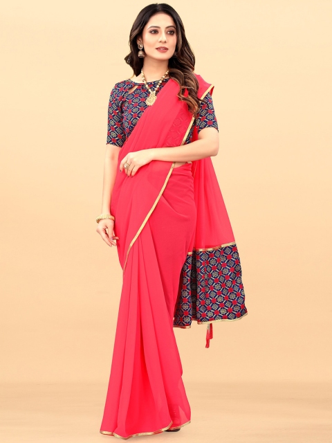 

Wuxi Pink & Blue Solid Saree