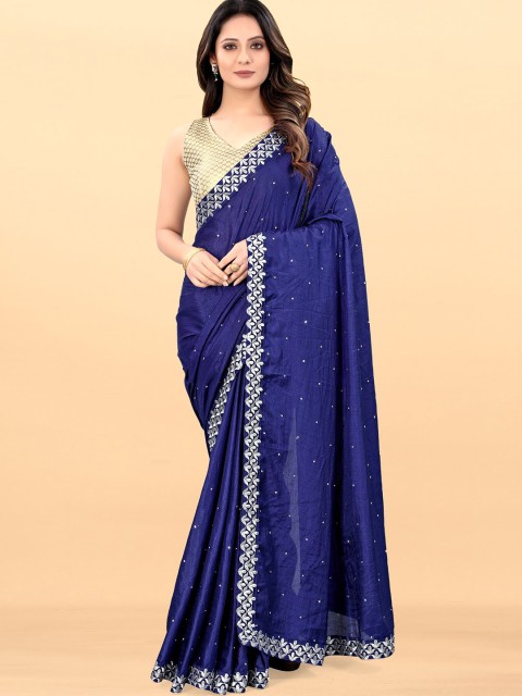 

Wuxi Blue & White Embellished Art Silk Saree