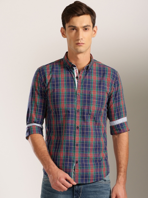 

Harvard Men Blue & Green Checked Casual Shirt
