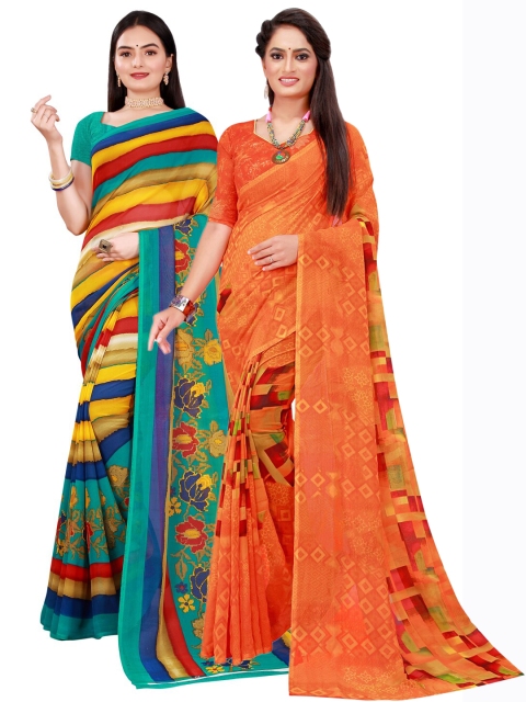 

Florence Orange & Teal Set Of 2 Pure Georgette Saree