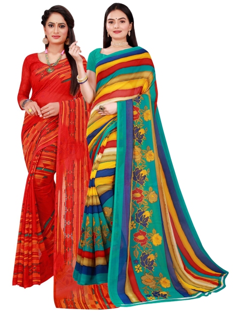 

Florence Pack of 2 Red & Yellow Floral Pure Georgette Saree