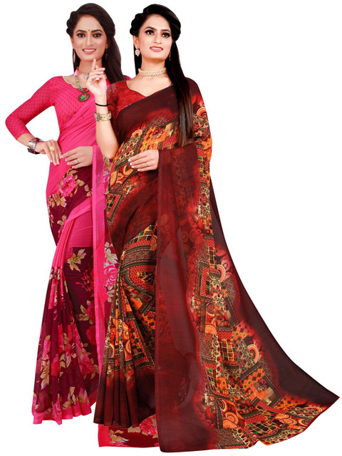 

Florence Magenta & Brown Pack of 2 Printed Pure Georgette Saree