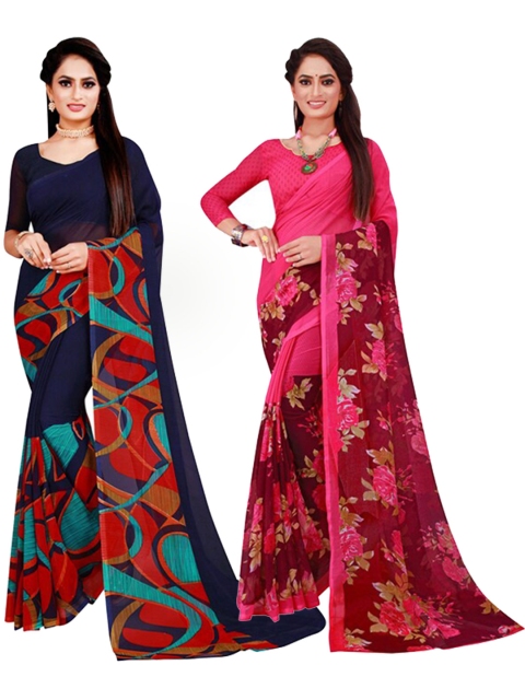 

Florence Navy Blue & Pink Set of 2 Printed Pure Georgette Saree