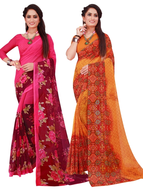 

Florence Set of 2 Orange & Magenta Printed Pure Georgette Saree