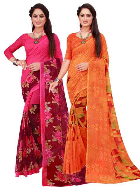 

Florence Orange & Magenta Pure Georgette Saree