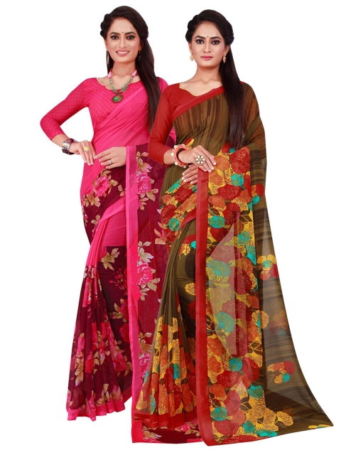 

Florence Magenta & Brown Pack of 2 Printed Pure Georgette Saree