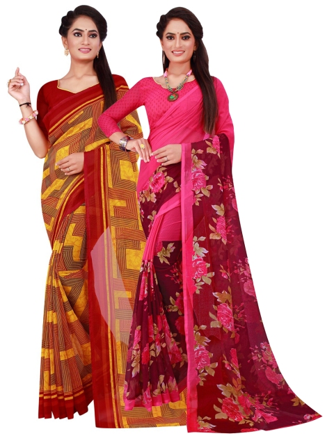 

Florence Pack of 2 Floral Pure Georgette Saree, Maroon
