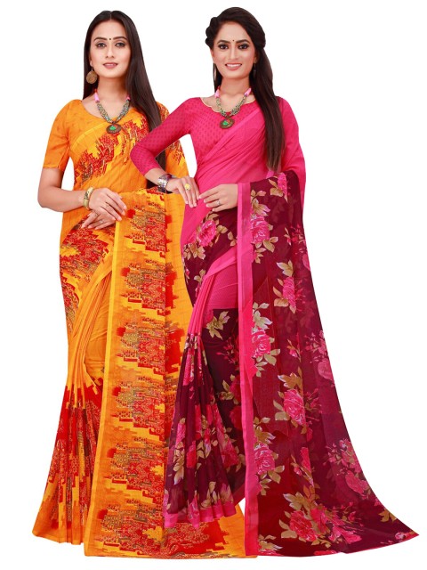 

Florence Pack of 2 Orange & Magenta Printed Pure Georgette Sarees