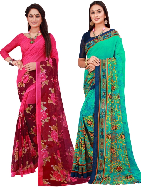 

Florence Green & Magenta Pure Georgette Saree