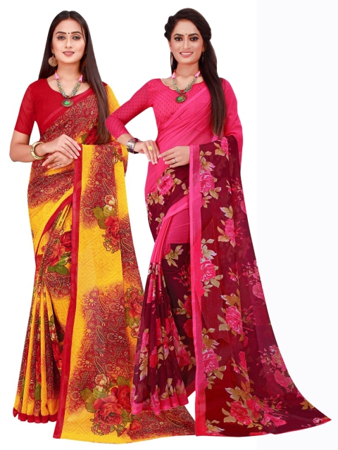 

Florence Pack of 2 Magenta & Yellow Floral Pure Georgette Sarees