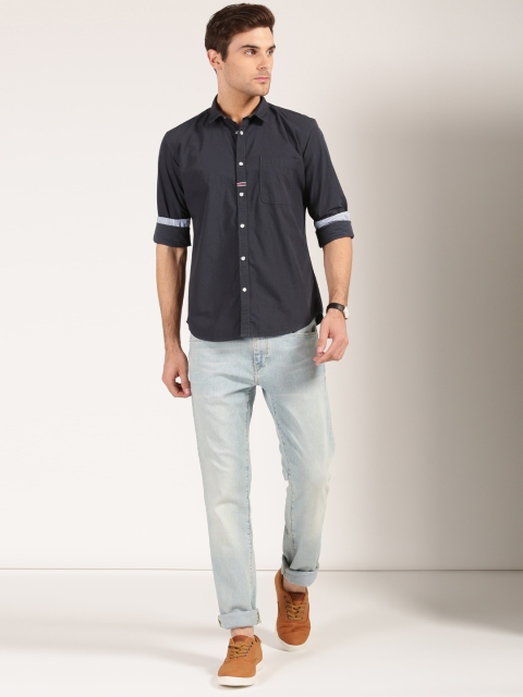 

Harvard Men Charcoal Grey Regular Fit Self Design Casual Shirt