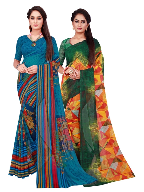 

Florence Turquoise Blue & Green Set Of 2 Pure Georgette Saree