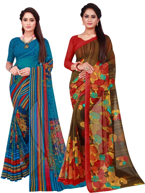 

Florence Blue & Brown Pure Georgette Saree