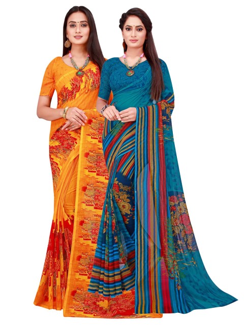 

Florence Orange & Blue Pack Of 2 Printed Pure Georgette Sarees