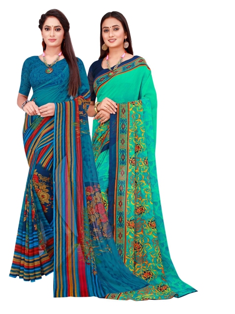 

Florence Pack of 2 Green & Blue Pure Georgette Saree