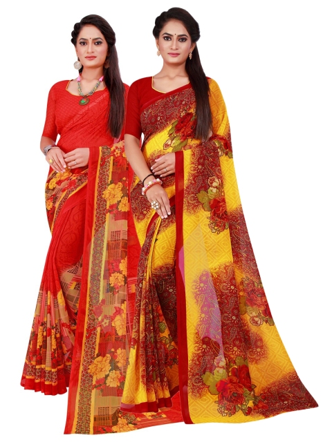 

Florence Maroon & Yellow Floral Pure Georgette Saree