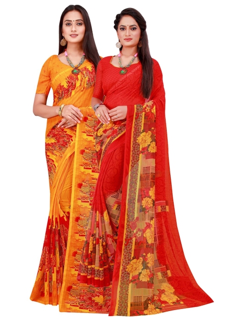 

Florence Orange & Red Floral Pack of 2 Pure Georgette Saree