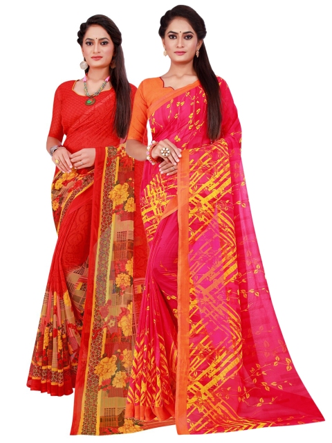 Florence Set of 2 Red & Magenta Printed Pure Georgette Saree