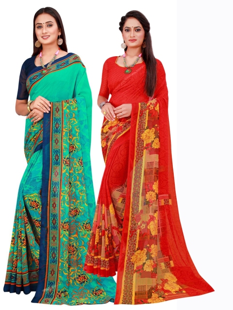 

Florence Green & Red Pack Of 2 Printed Pure Georgette Sarees