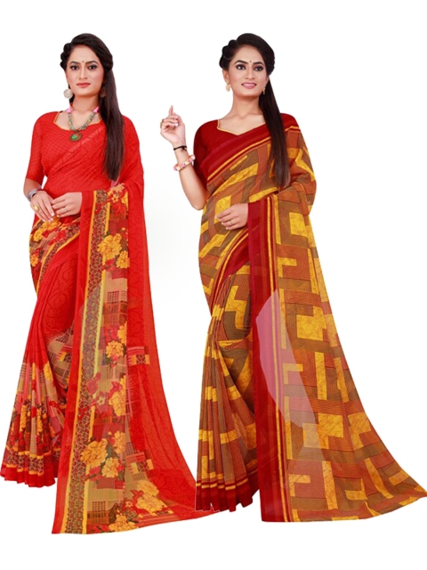 

Florence Pack of 2 Printed Pure Georgette Sarees, Maroon